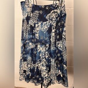 Ralph Lauren Navy and Cream Silk Skirt size L